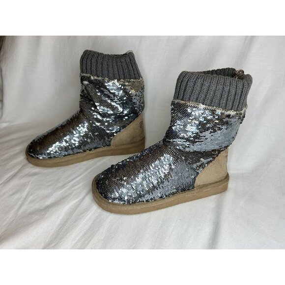 Victoria’s Secret Pink Slipper Boots Womens Size S 5/6 RARE Sequin Knit Faux Fur - Picture 9 of 16